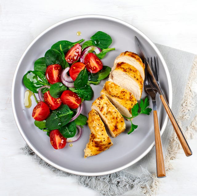 baked chicken fillet with vegetable salad healthy food